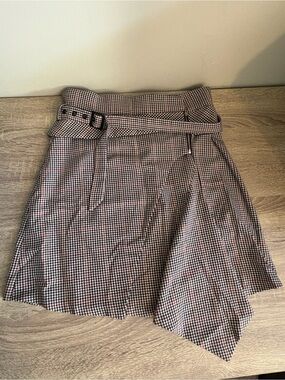 Zara High-Waist Checked Belted A-Line Skirt Plaid